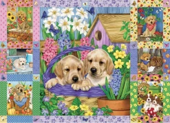 Cobble Hill Quilt Met Bloesems En Puppies - Puzzel Van 1000 Stukjes
