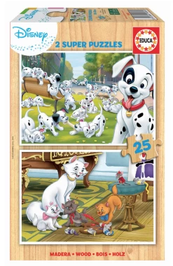 Educa HOUT: Disney - Dalmatiërs - Aristokatten - 2 X 25 Stukjes