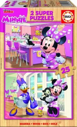 Educa HOUT: Minnie And The Happy Helpers - 2 Puzzels X 25 Stukjes