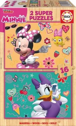 Educa HOUT: Minnie And The Happy Helpers - 2 Puzzels X 16 Stukjes
