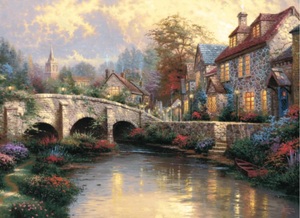 Schmidt Het Dorp Cobblestone Brooke - Thomas Kinkade - Puzzel Van 1000 Stukjes 3 Schmidt Het Dorp Cobblestone Brooke - Thomas Kinkade - Puzzel Van 1000 Stukjes