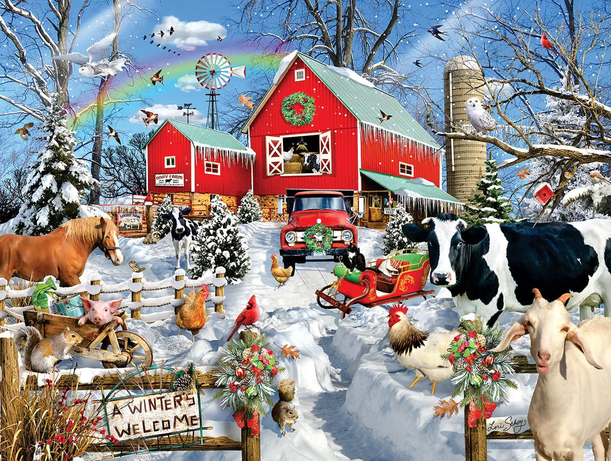 SUNSOUT Lori Schory - Winter Barn - Legpuzzel Van 300 XXL Stukjes 3 SUNSOUT Lori Schory - Winter Barn - Legpuzzel Van 300 XXL Stukjes